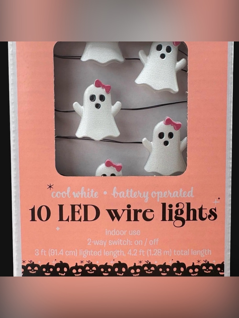 Ghost LED Wire Lights with Pink Bows - Cool White